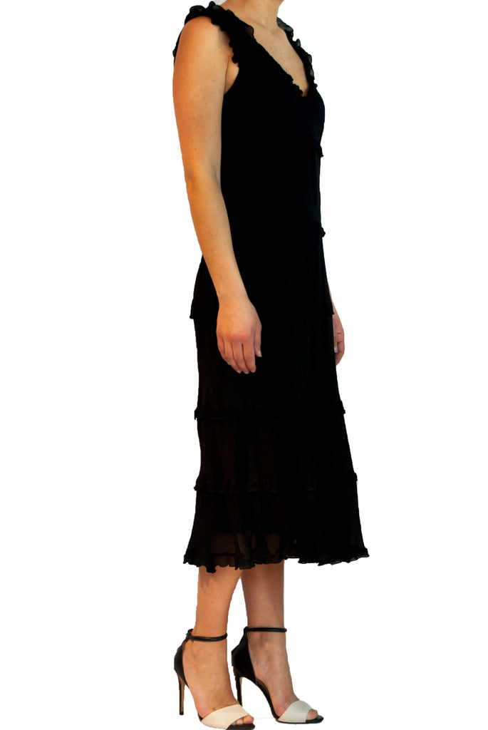 Tiered black midi dress