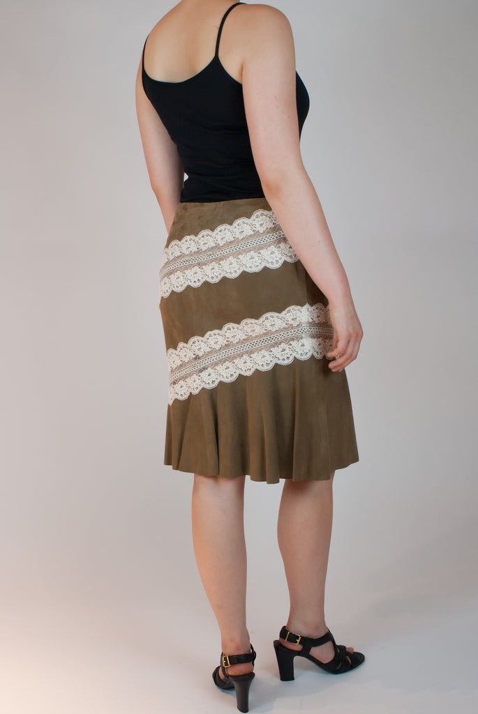 Brown suede embroidered skirt